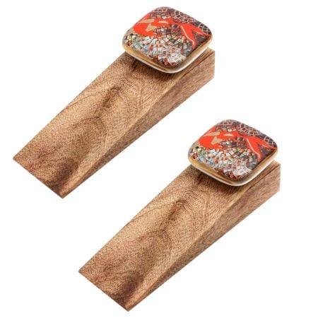 2 Pieces Gold Fish Ceramic Wooden Door Stopper